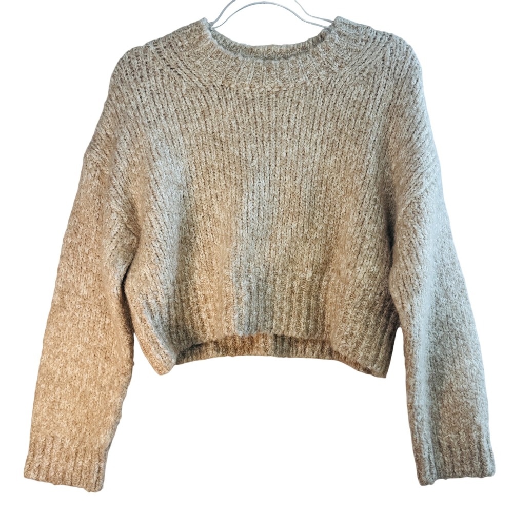 Banana‎ Republic Petite Small Italian Yarn Cropped Sweater Beige Chenille Knit